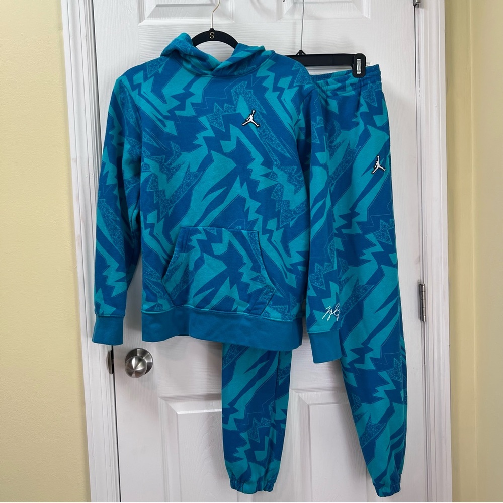 Michael Jordan 90s 00s Sweatsuit Size XL Youth Teal And Blue Graphic Hoodie Pant